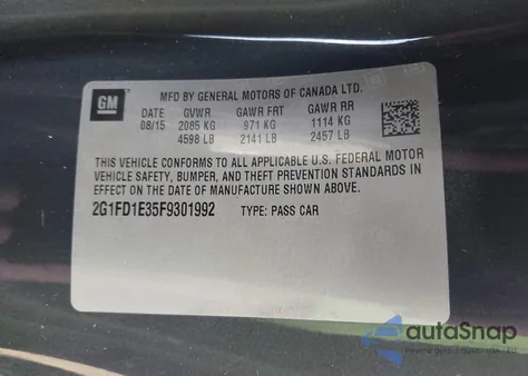 2015 Chevrolet Camaro 1Lt z USA, uszkodzony, nr VIN 2G1FD1E35F9301992